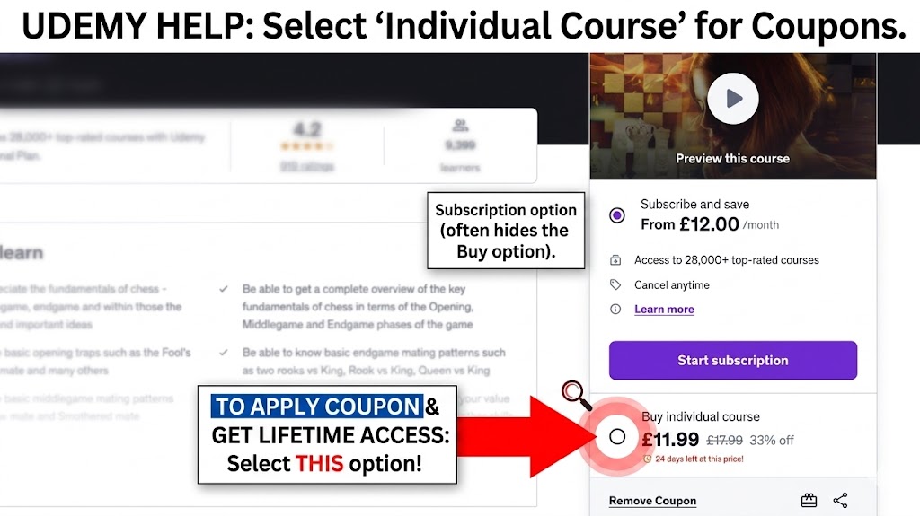 How to select individual course on Udemy